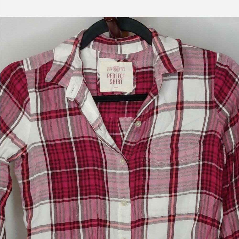 Plaid Shirt Button Up Maroons Reds Pinks and Cream Lightweight